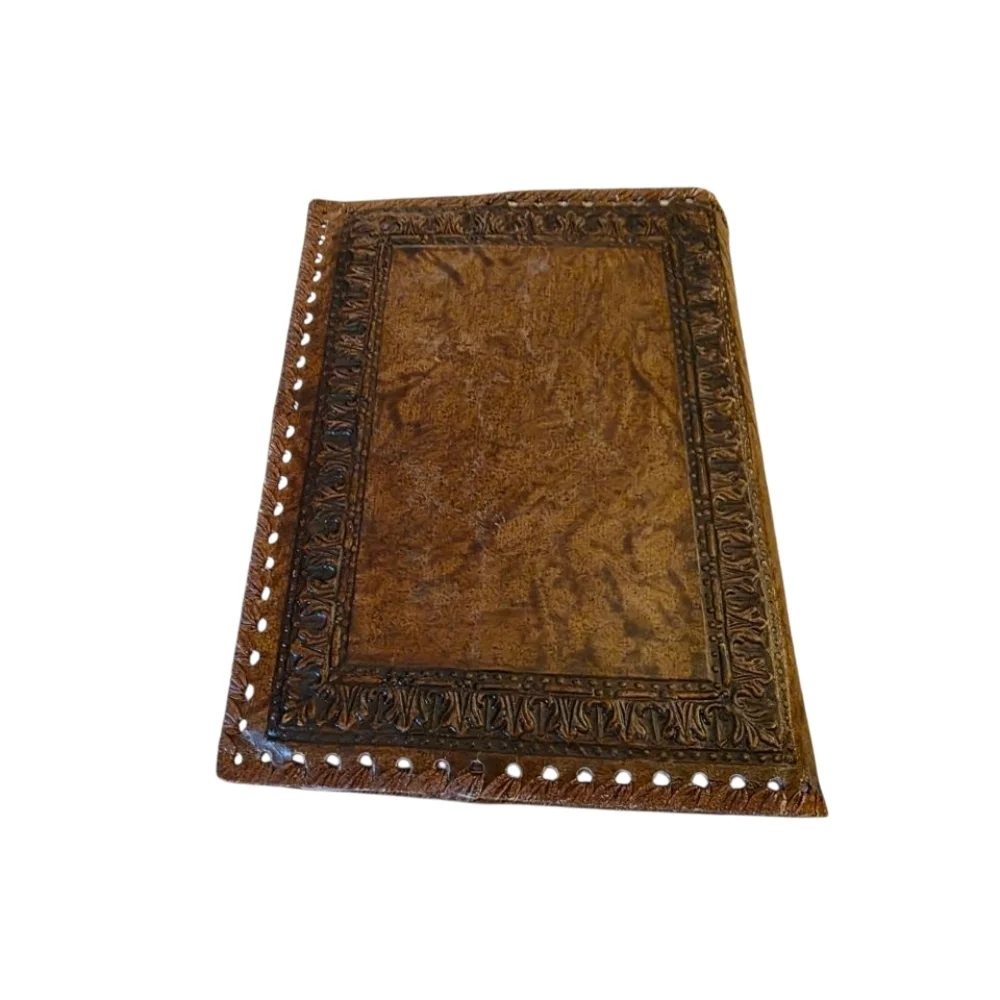 Vintage Floral Embossed Tooled Leather Book Bibkle Cover Handmade Tan/Brown